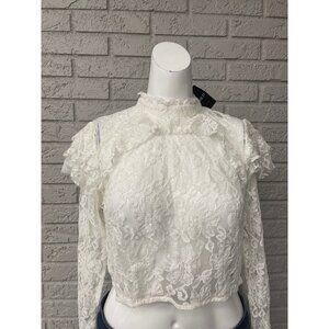Forever 21 Women's White Long Sleeve Cropped Lace Blouse Size M NWT